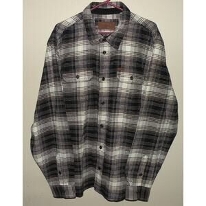 Orvis Men’s XL LS Heavy Flannel Button Shirt Jacket Shacket Gray Black Plaid